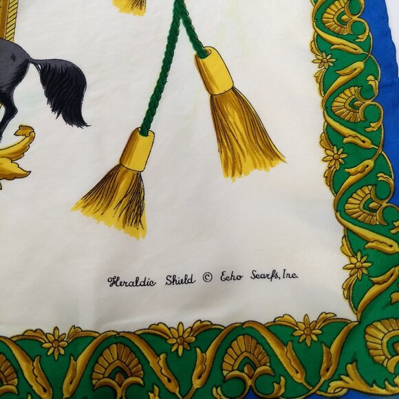 Vintage Heraldic Shield Echo Scarfs Inc Square Scarf Crest Horses Equestrian - Picture 2 of 12